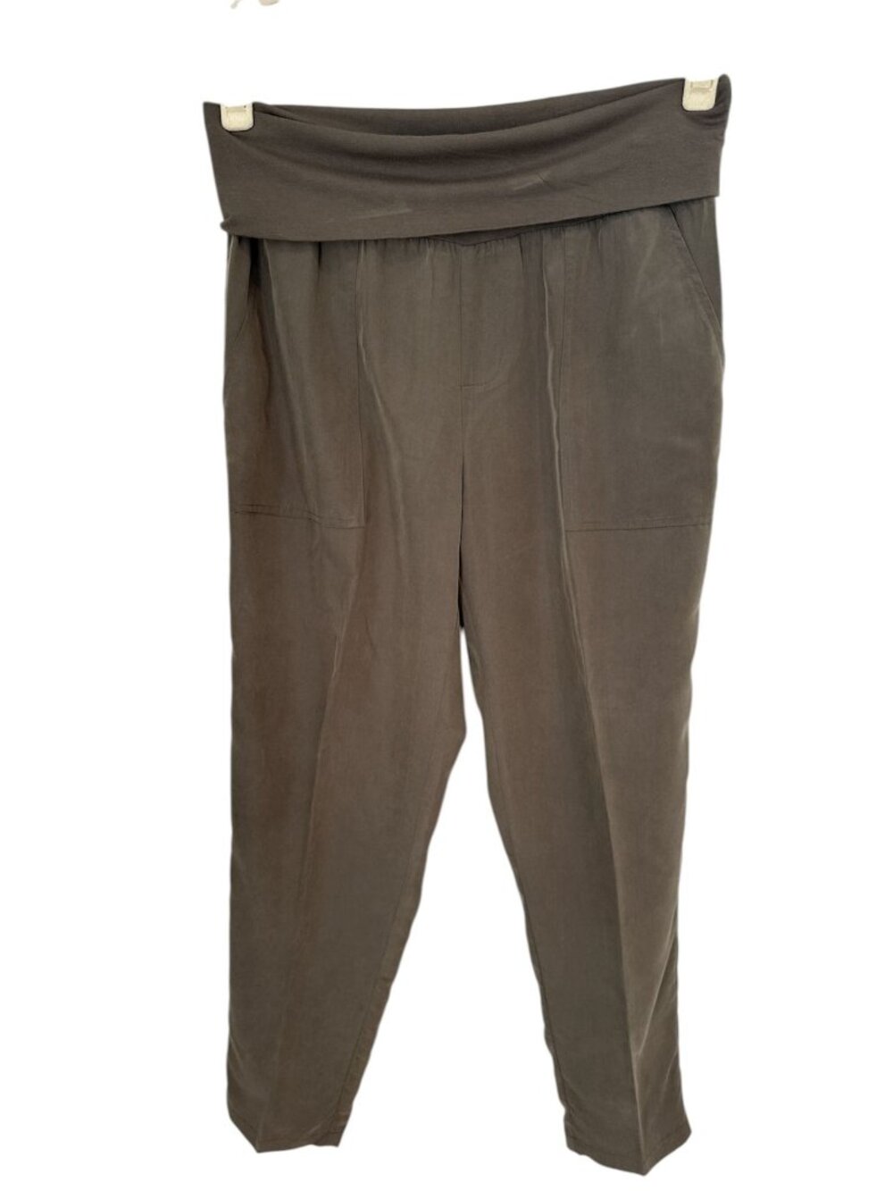 DKNY Brown Olive Soft Fold-Over Waist Straight Leg Pants - Size XS